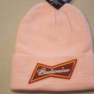 Budweiser Patch Knit Cuffed Beanie in Soft Pink